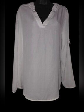 NWT Roswear White Split V-Neck Roll-Tab Sleeve Tunic Blouse - Women's XL